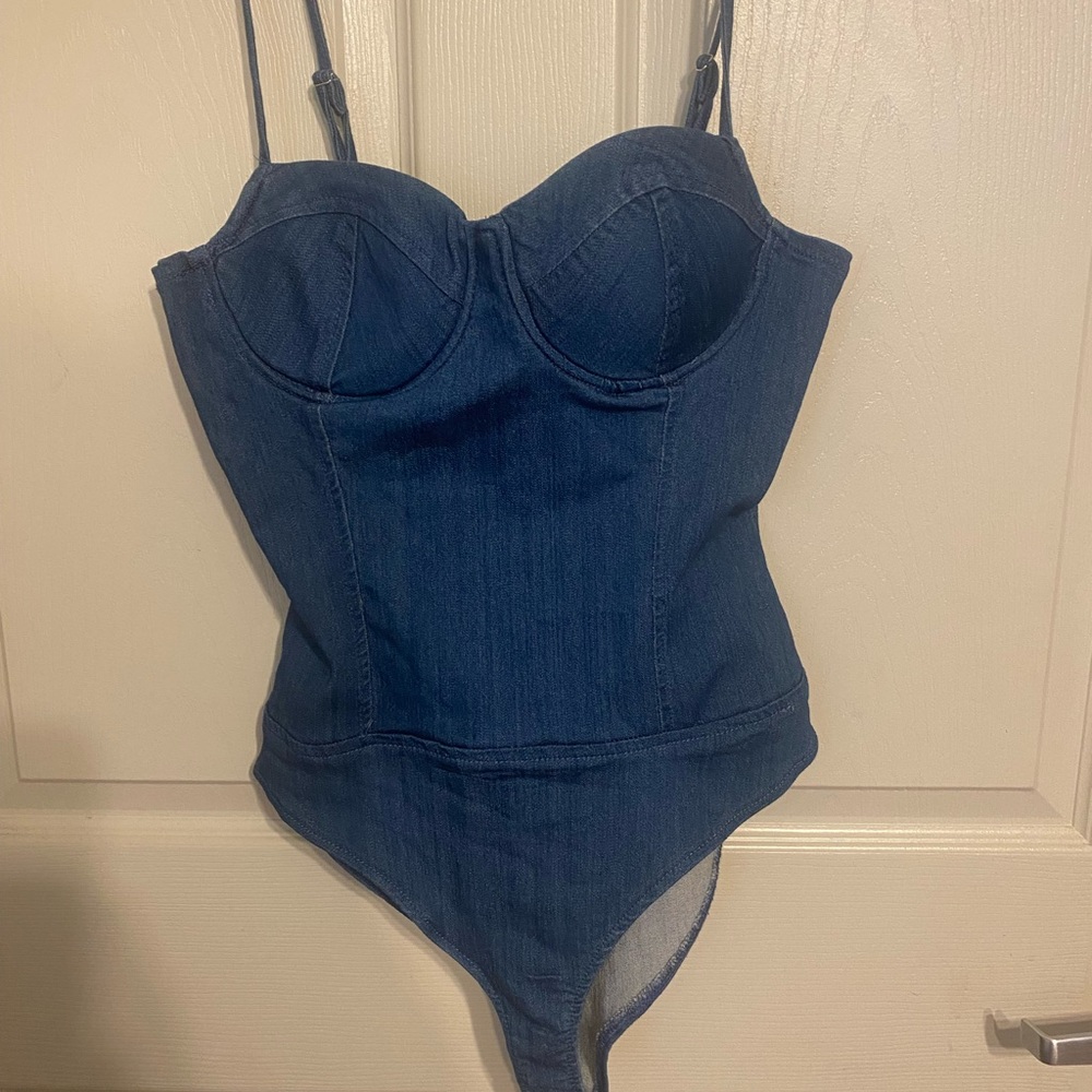 Haute Monde Blue Denim Bodysuit